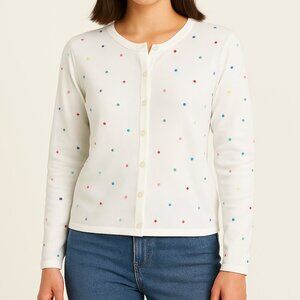 Talbots Vintage White Floral Embroidered Cardigan Sweater Size Medium